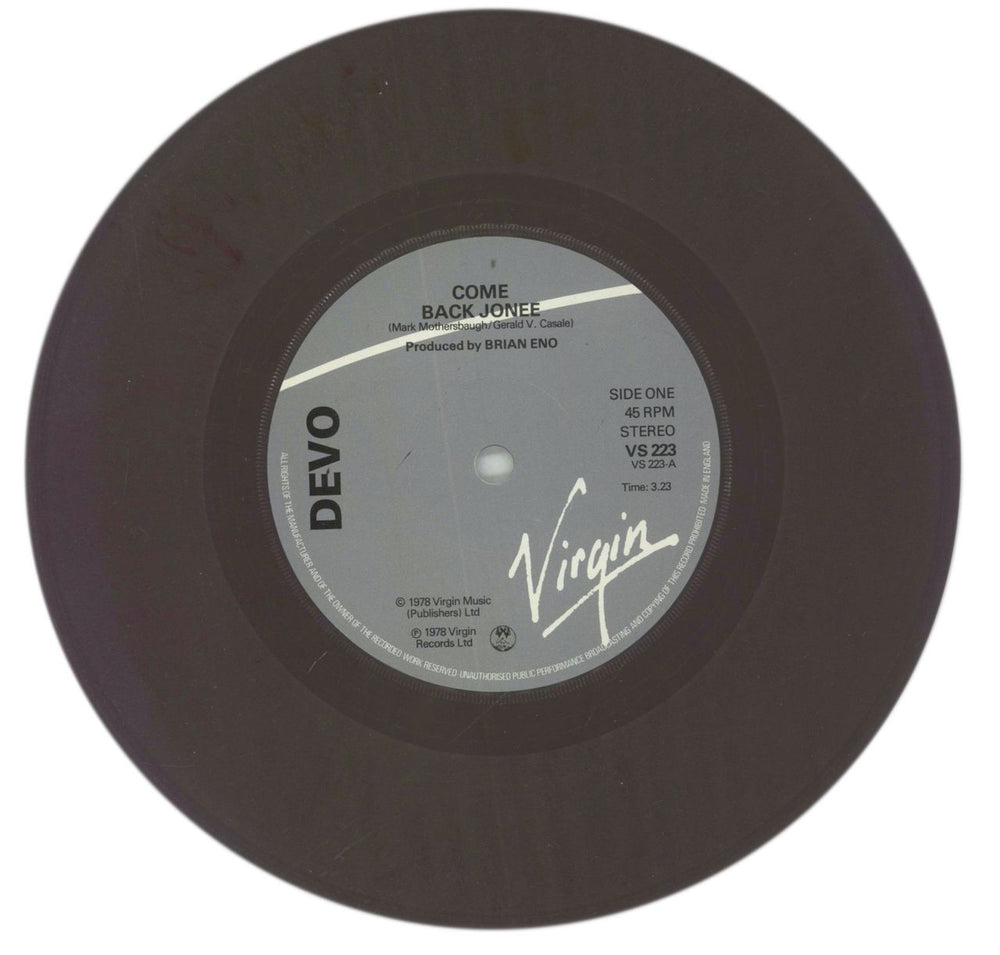 Devo Come Back Jonee - Grey Vinyl + Stickered Sleeve - EX UK 7" vinyl single (7 inch record / 45) DVO07CO858012