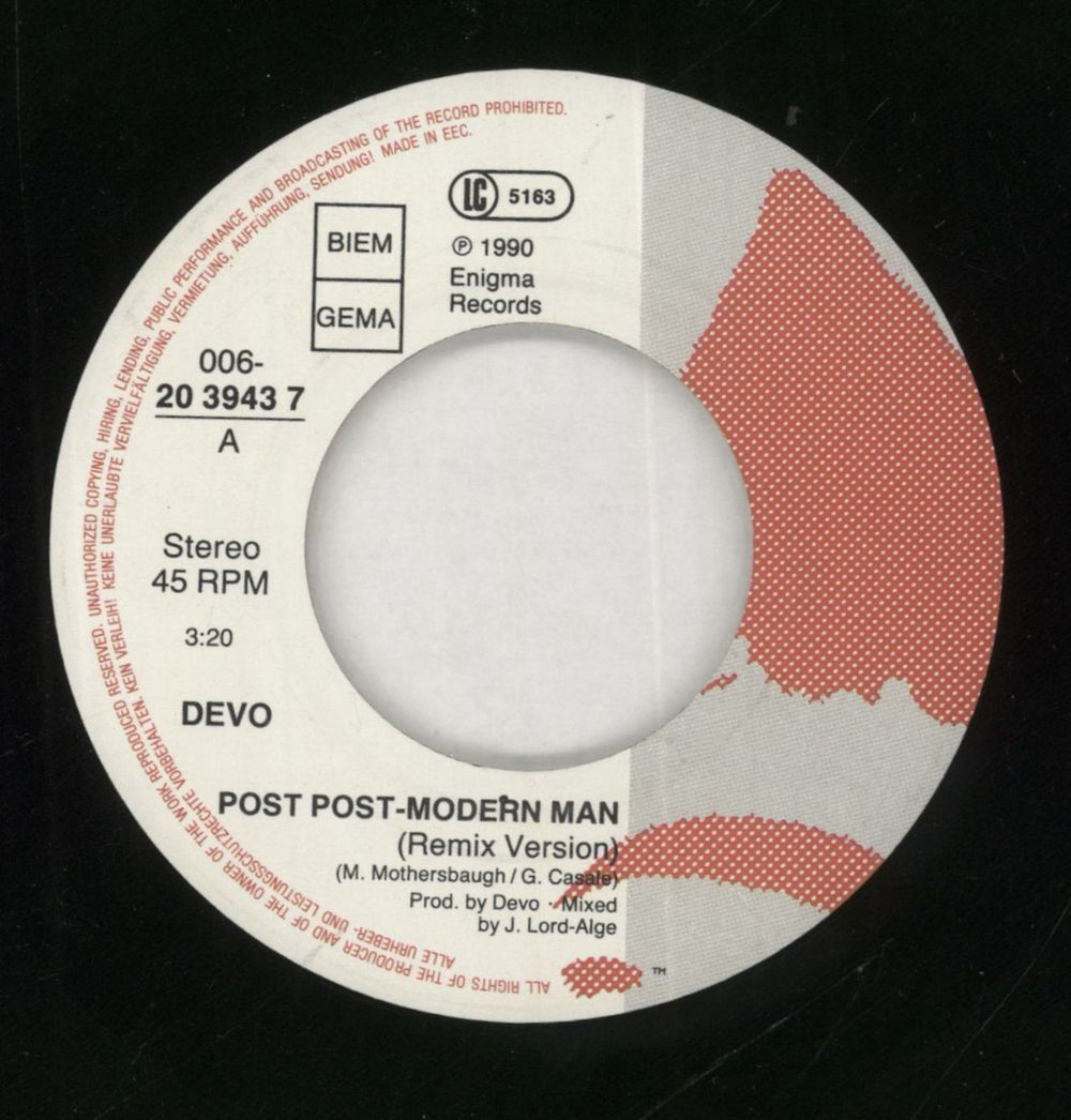 Devo Post Post-Modern Man German 7" vinyl single (7 inch record / 45) DVO07PO858025