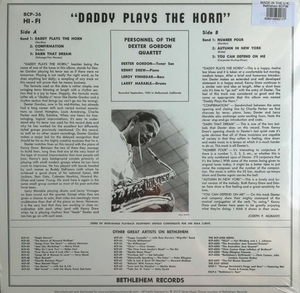 Dexter Gordon Daddy Plays The Horn - Remastered Mono 180 Gram - Sealed UK vinyl LP album (LP record) DD9LPDA810738