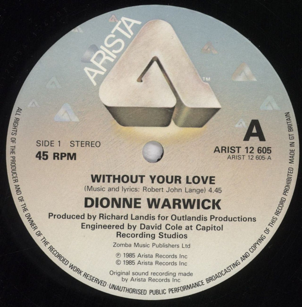 Dionne Warwick Without Your Love UK 12" vinyl single (12 inch record / Maxi-single) DIW12WI835000