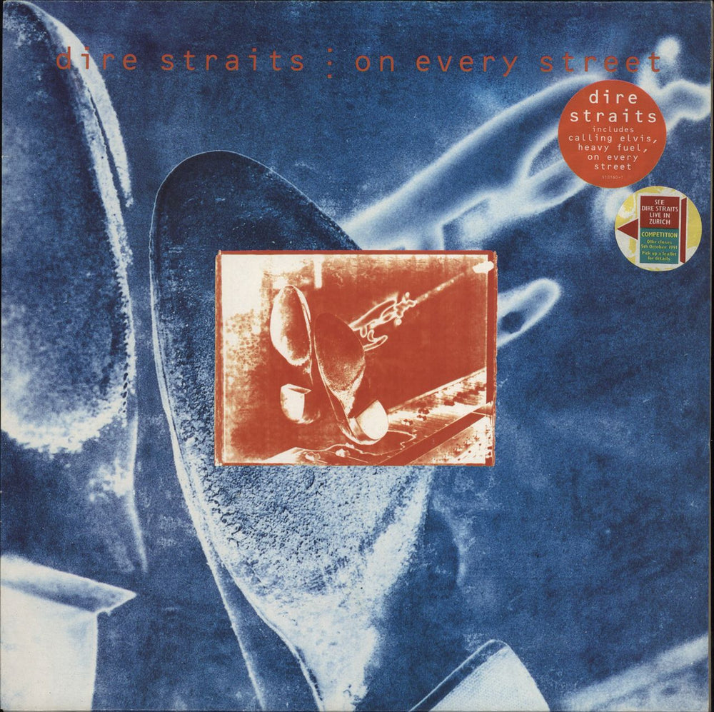 Dire Straits On Every Street + Double hype stickered UK vinyl LP album (LP record) 510160-1