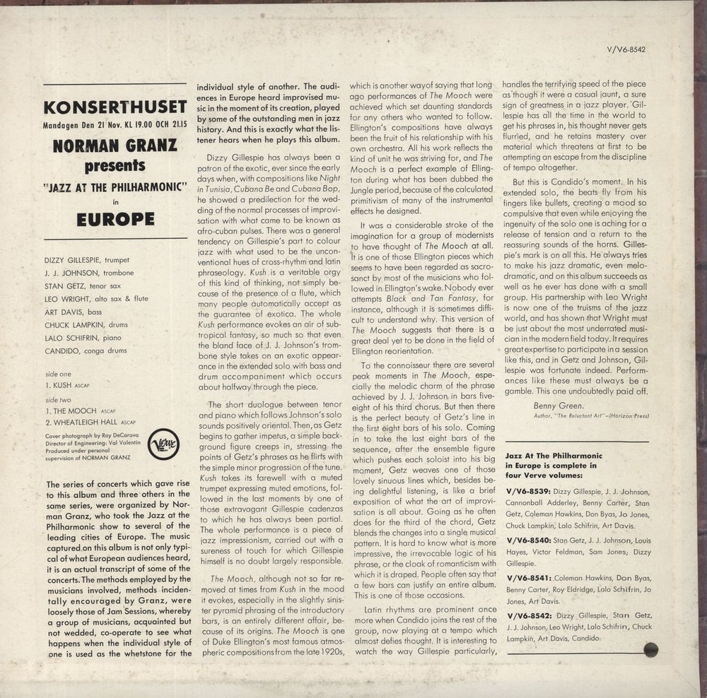 Dizzy Gillespie Jazz At The Philharmonic In Europe US vinyl LP album (LP record)