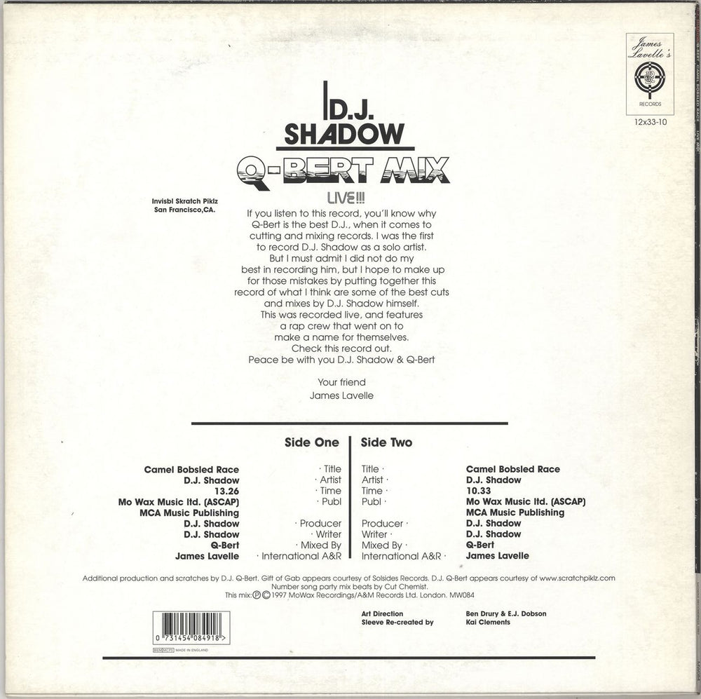 DJ Shadow Q-Bert Mix (Live!!!) UK 12" vinyl single (12 inch record / Maxi-single) D.S12QB734247