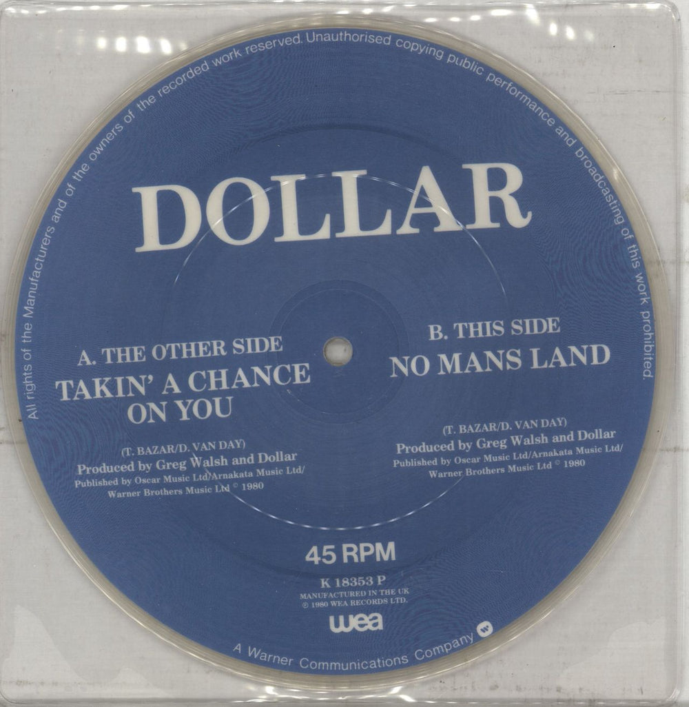 Dollar Takin' A Chance On You UK 7" vinyl picture disc (7 inch picture disc single)