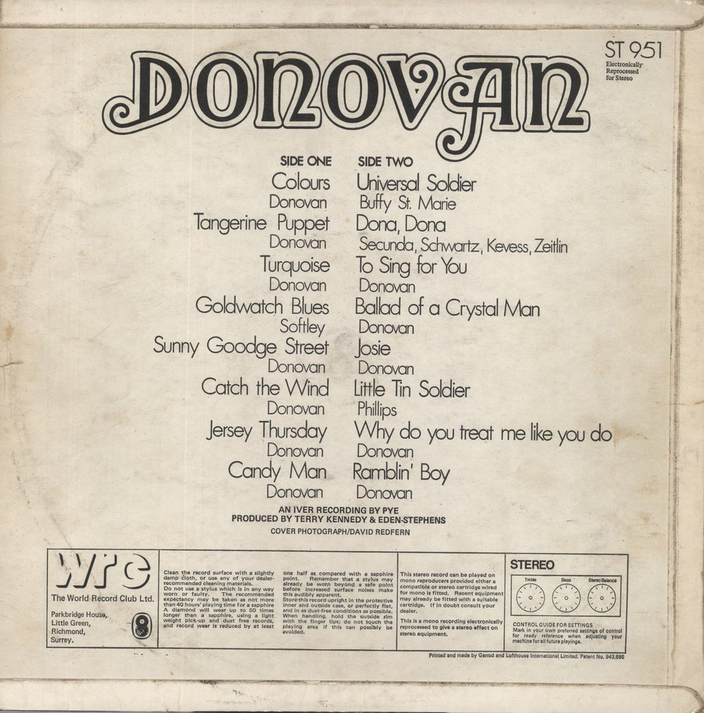 Donovan Donovan UK vinyl LP album (LP record)