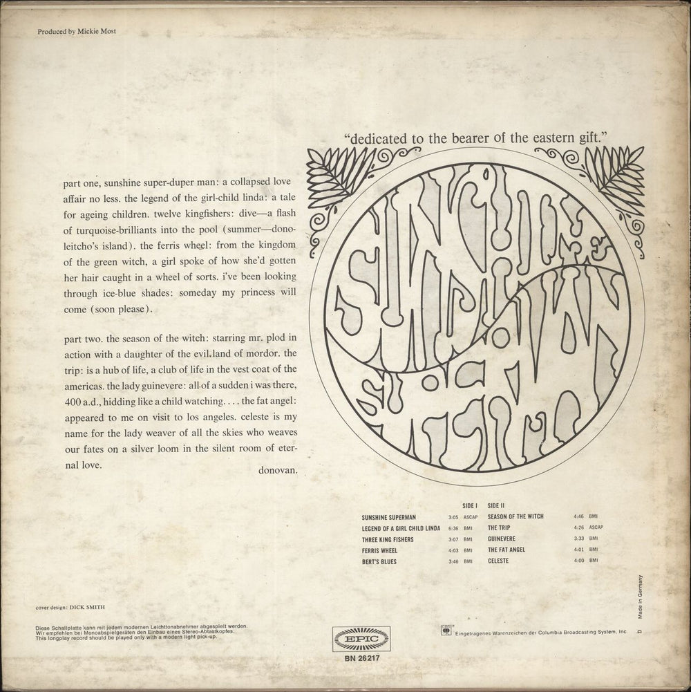 Donovan Sunshine Superman - 1st German vinyl LP album (LP record)