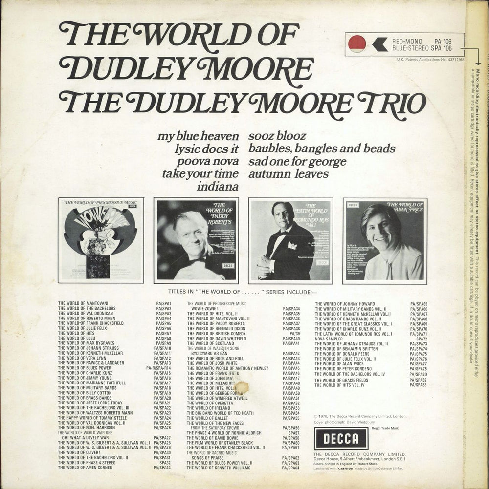 Dudley Moore The World Of Dudley Moore UK vinyl LP album (LP record)