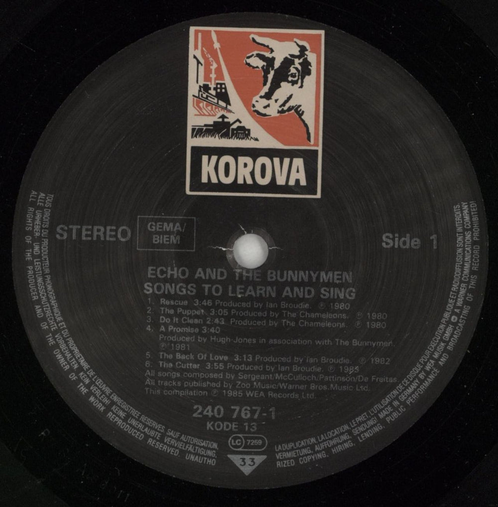 Echo & The Bunnymen Songs To Learn And Sing - Hype Sticker UK vinyl LP album (LP record) ECHLPSO774137