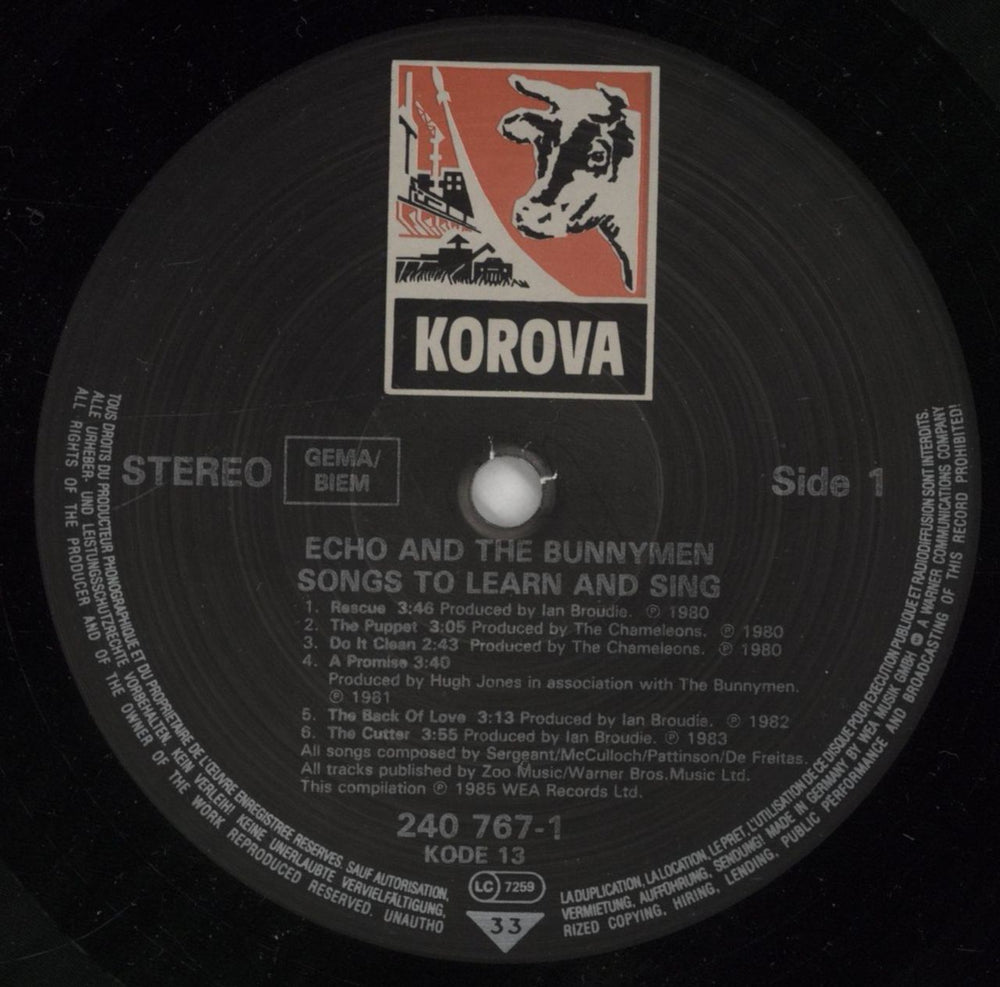 Echo & The Bunnymen Songs To Learn & Sing - Sticker - Shrink German vinyl LP album (LP record) ECHLPSO861447