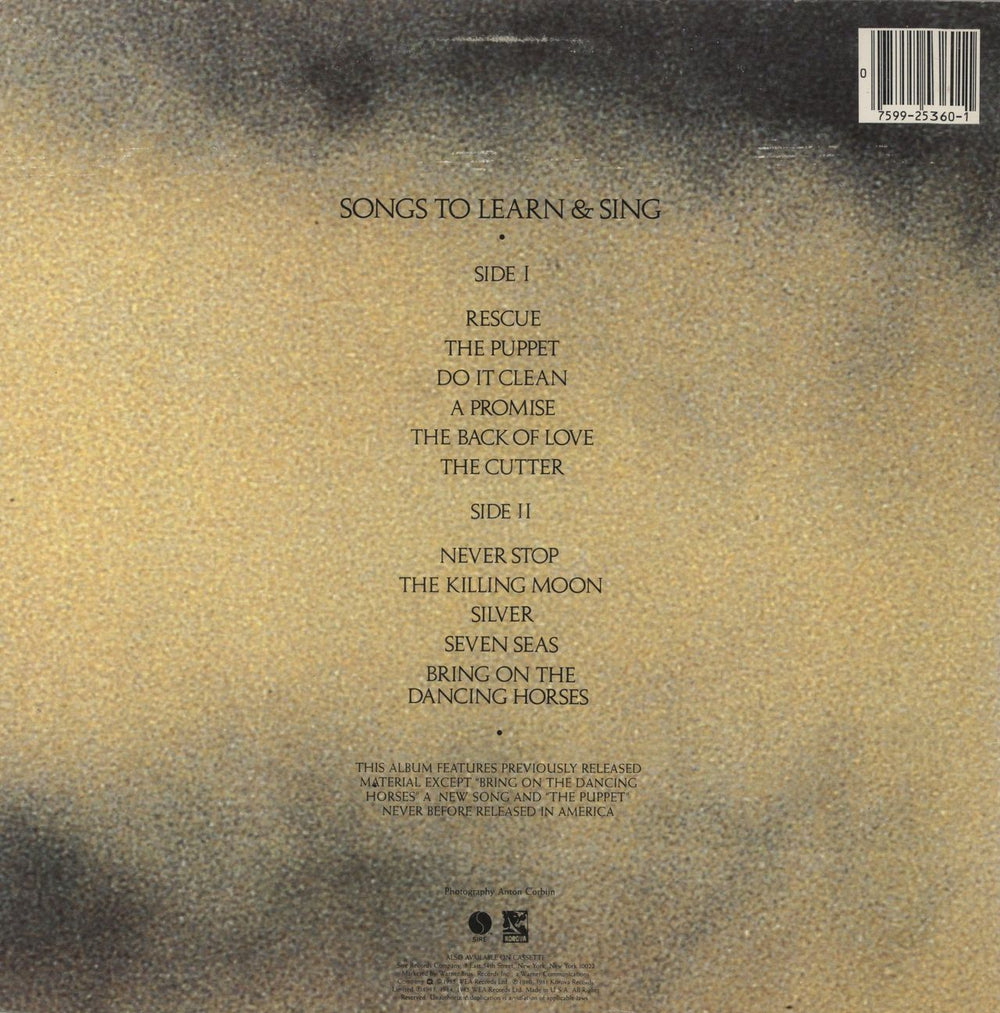 Echo & The Bunnymen Songs To Learn And Sing US vinyl LP album (LP record) 075992536011