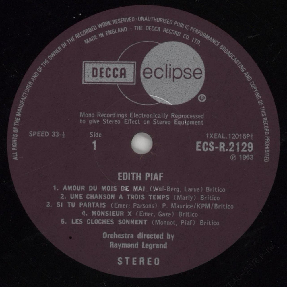 Edith Piaf Edith Piaf UK vinyl LP album (LP record) EPFLPED565384