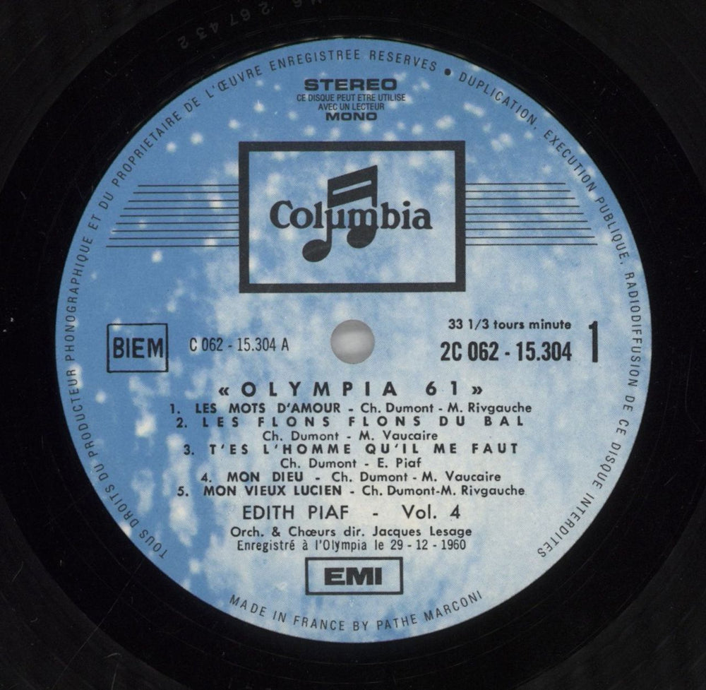 Edith Piaf Olympia 1961 - Non, Je Ne Regrette Rien - Vol. 4 French vinyl LP album (LP record) EPFLPOL862410