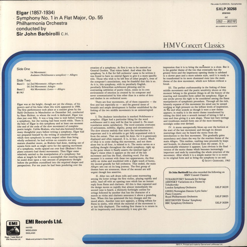 Edward Elgar Symphony No. 1 UK vinyl LP album (LP record)