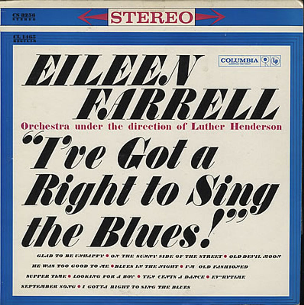 Eileen Farrell I've Got A Right To Sing The Blues US vinyl LP album (LP record) CS8256