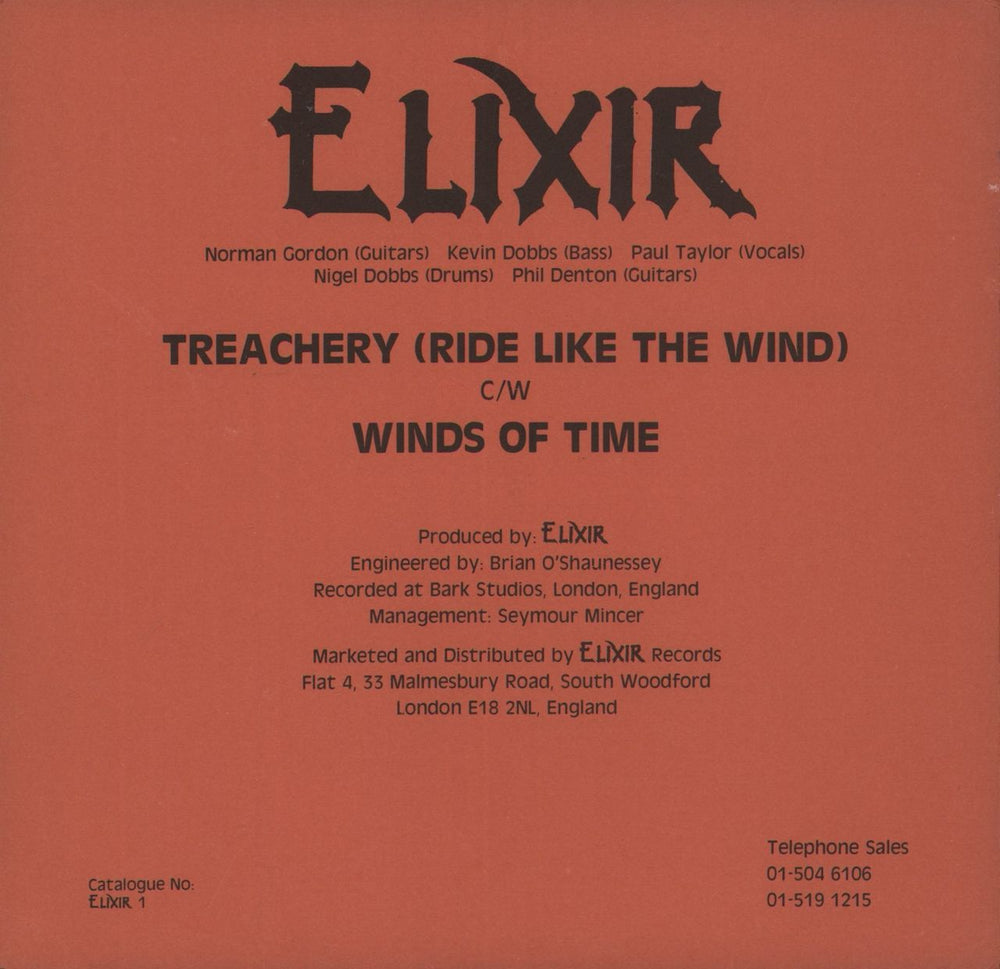 Elixir Treachery [Ride Like The Wind] + Picture Sleeve & Insert UK 7" vinyl single (7 inch record / 45)