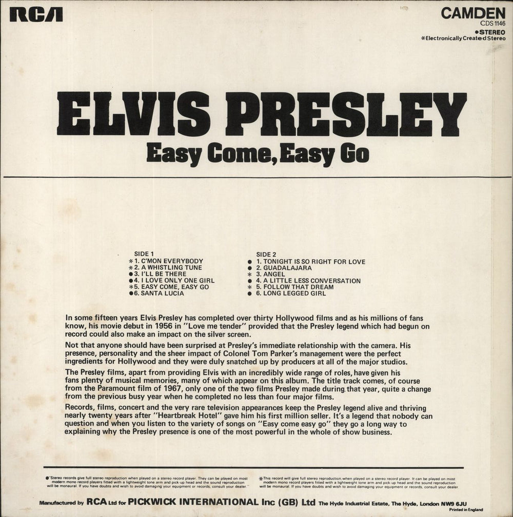 Elvis Presley Easy Come, Easy Go UK vinyl LP album (LP record)