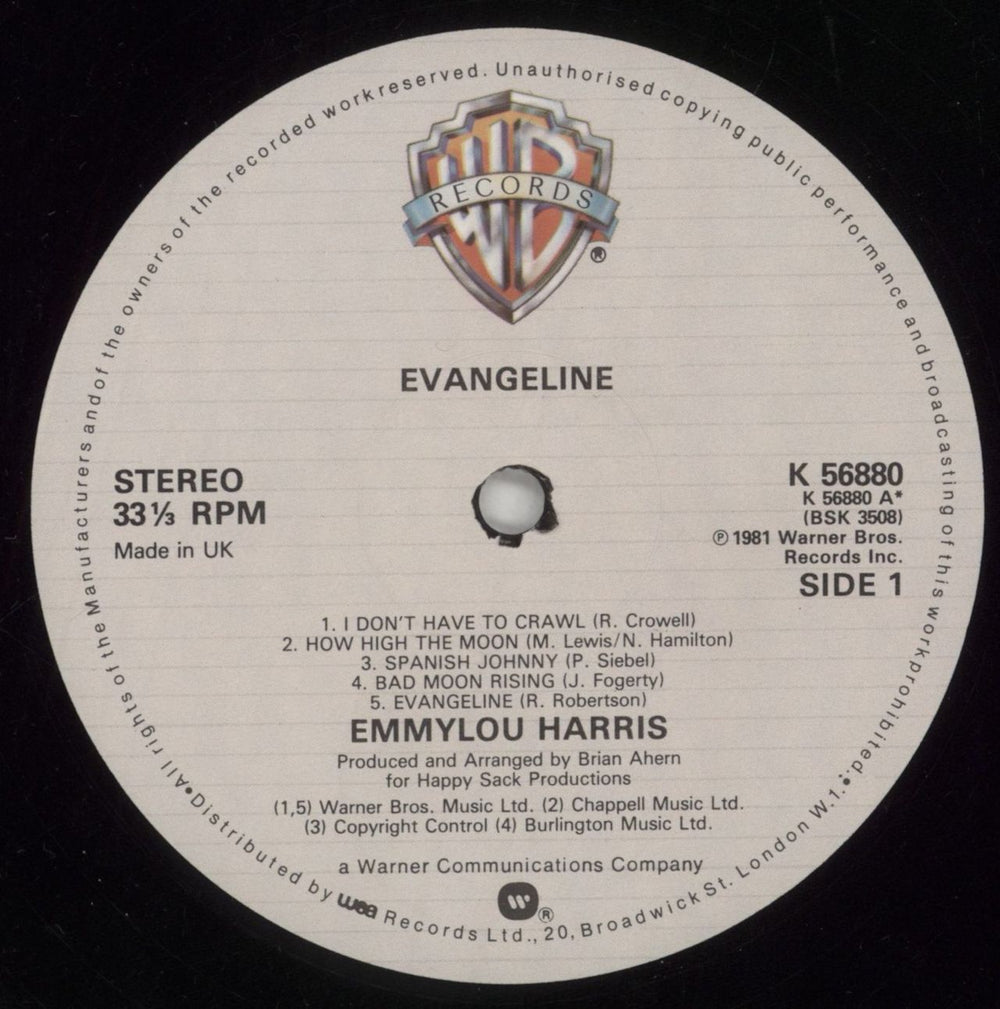 Emmylou Harris Evangeline UK vinyl LP album (LP record) ELHLPEV288122