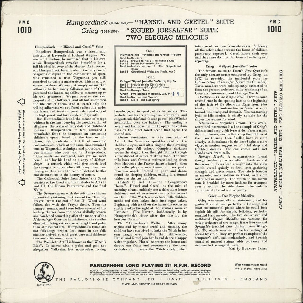 Engelbert Humperdinck (Composer) Humperdinck: "Hänsel And Gretel" Suite / Greig: "Sigurd Jorsalfar" Suite And Two Elegiac Melodies UK vinyl LP album (LP record)