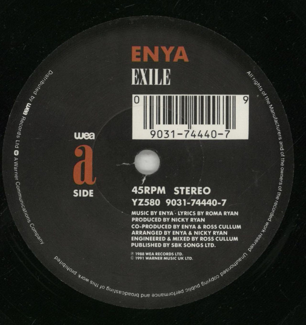 Enya Exile UK 7" vinyl single (7 inch record / 45) ENY07EX31623