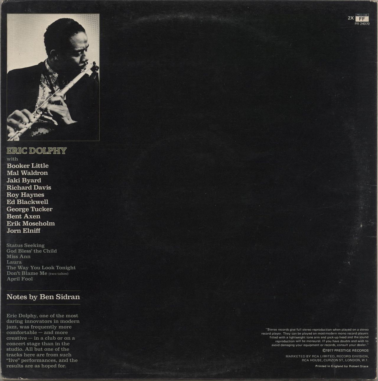 Eric Dolphy Status UK 2-LP vinyl record set (Double LP Album)