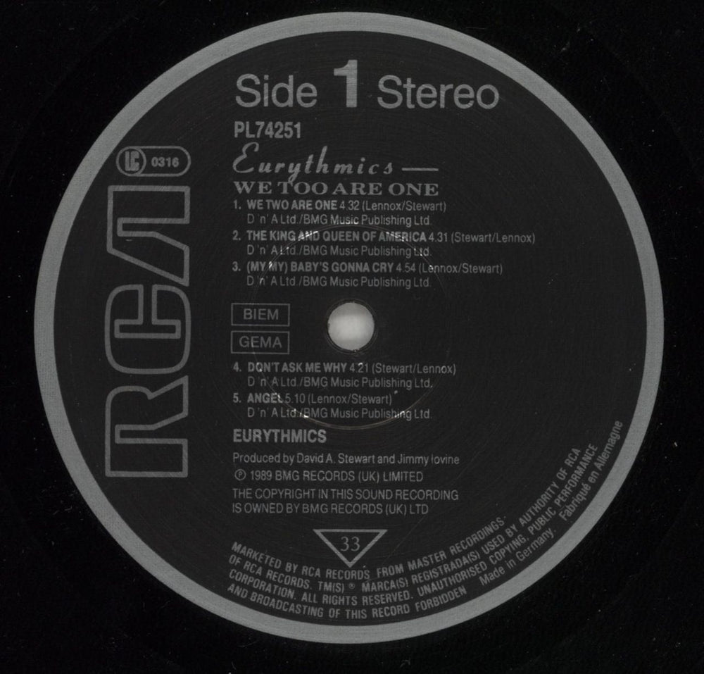 Eurythmics We Too Are One German vinyl LP album (LP record) EURLPWE267329