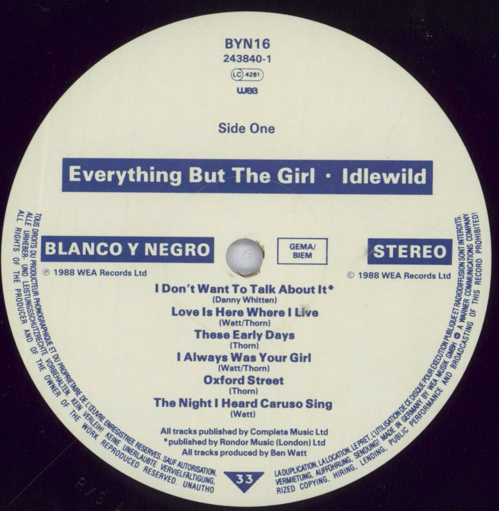 Everything But The Girl Idlewild - Open Shrink UK vinyl LP album (LP record) EVELPID838364