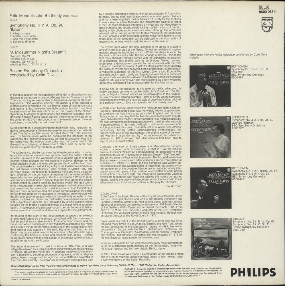 Felix Mendelssohn Symphony No. 4 & Music from 'A Midsummer Night's Dream' - White Label Test Pressing UK Promo vinyl LP album (LP record)