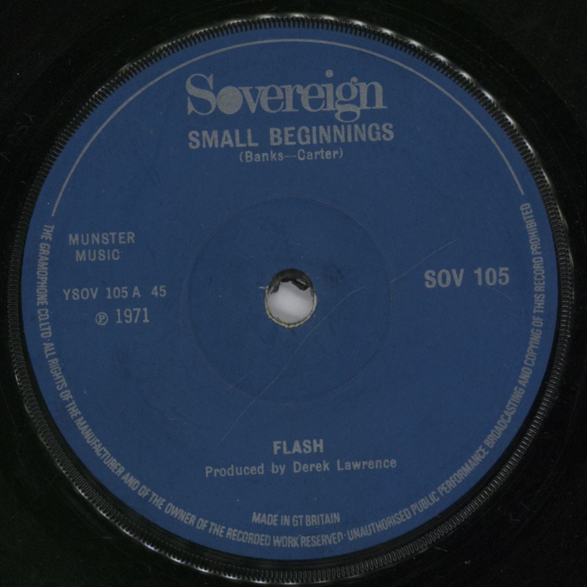 Flash (70s) Small Beginnings UK 7\" vinyl single (7 inch record / 45) SOV105