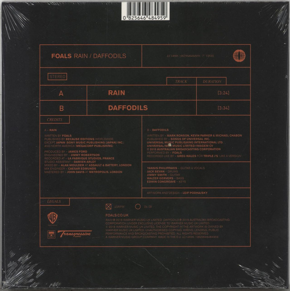 Foals Rain / Daffodils - RSD16 - Sealed UK 7" vinyl single (7 inch record / 45) 825646484959