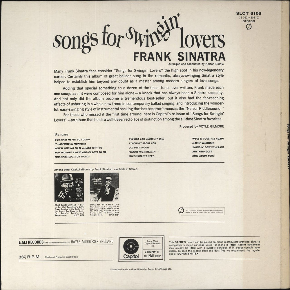 Frank Sinatra Songs For Swingin' Lovers! - Peach Label UK vinyl LP album (LP record)