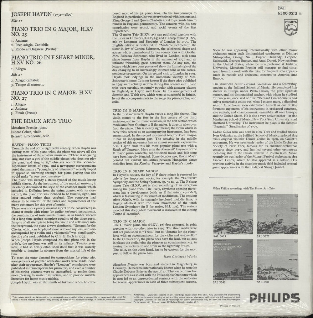 Franz Joseph Haydn Haydn: Drei Klaviertrios UK vinyl LP album (LP record)