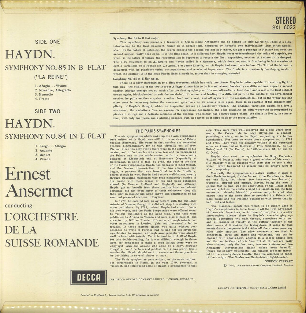 Franz Joseph Haydn La Reine UK vinyl LP album (LP record)