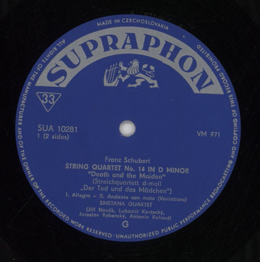 Franz Schubert Schubert: String Quartet In D Minor ("Death And The Maiden") • Quartet Movement In C Minor Czech vinyl LP album (LP record) FT2LPSC850107