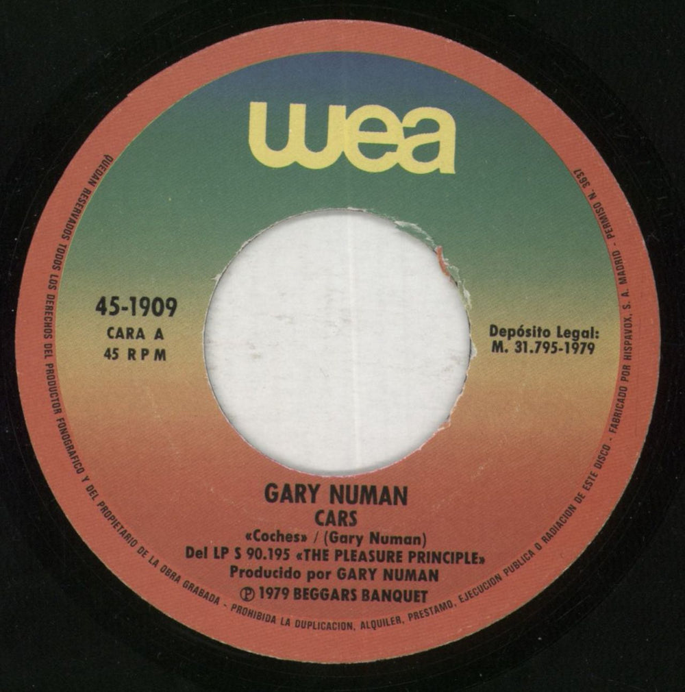 Gary Numan Cars Spanish 7" vinyl single (7 inch record / 45) NUM07CA849519