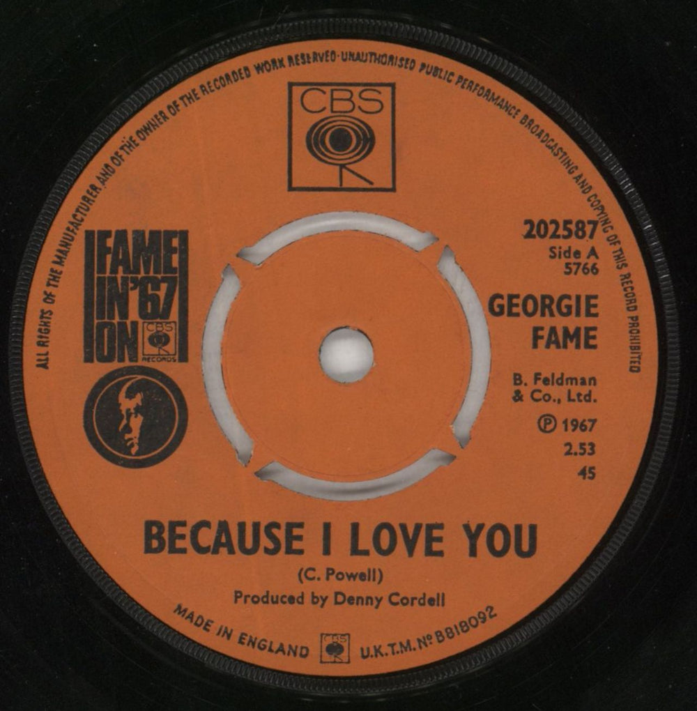 Georgie Fame Because I Love You - 4pr + P/S UK 7" vinyl single (7 inch record / 45) GFM07BE431467