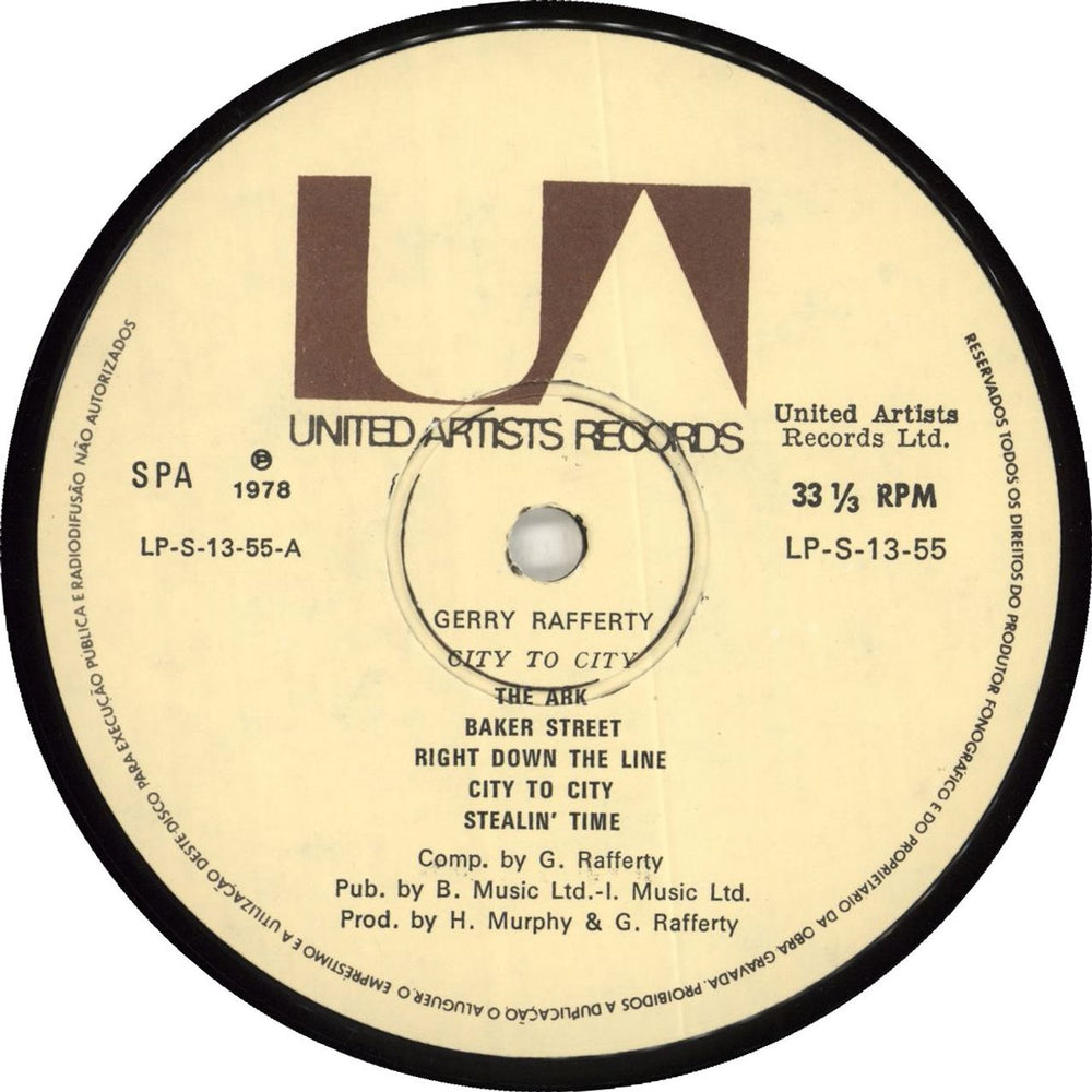 Gerry Rafferty City To City Portugese vinyl LP album (LP record)