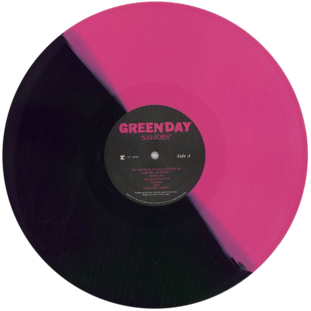 Green Day Saviors - Half Hot Pink / Half Black Split Vinyl + Opened Shrink UK vinyl LP album (LP record) GRNLPSA862816