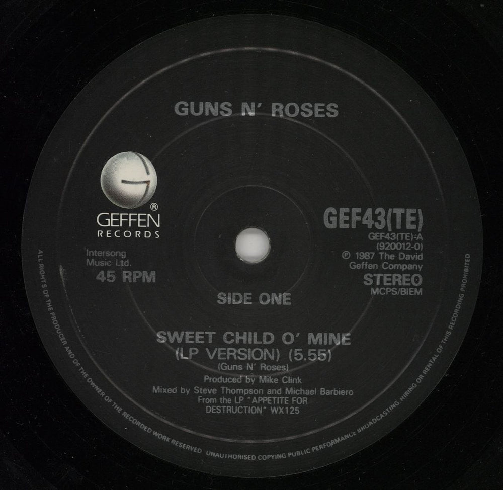 Guns N Roses Sweet Child O' Mine - Revolving Sleeve - EX UK 10" vinyl single (10 inch record) GNR10SW753475