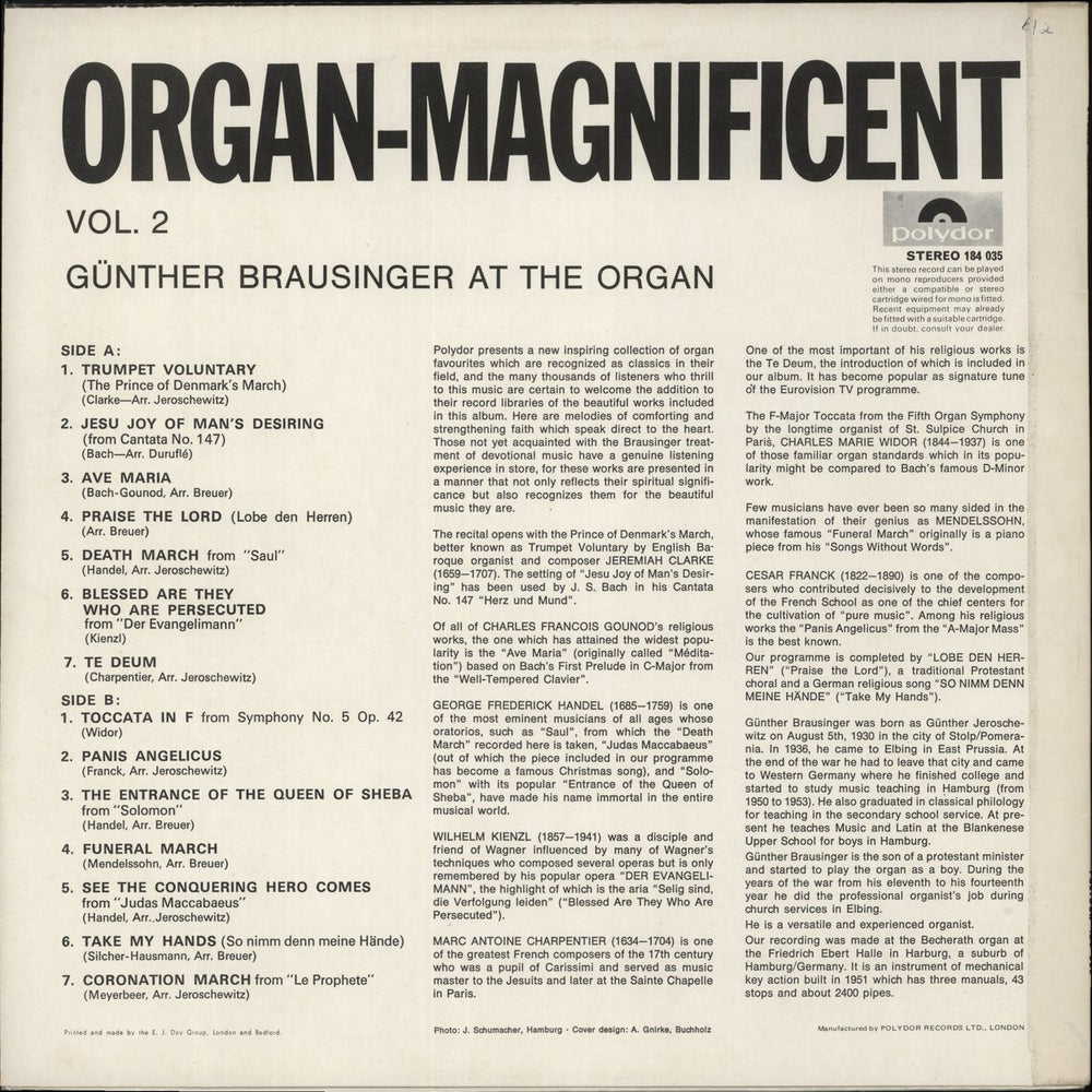 Günther Brausinger Organ Magnificent Vol. II UK vinyl LP album (LP record)