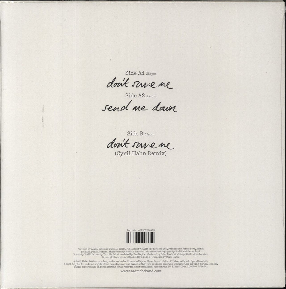Haim Don't Save Me - White Vinyl - Sealed UK 10" vinyl single (10 inch record) 602537246410