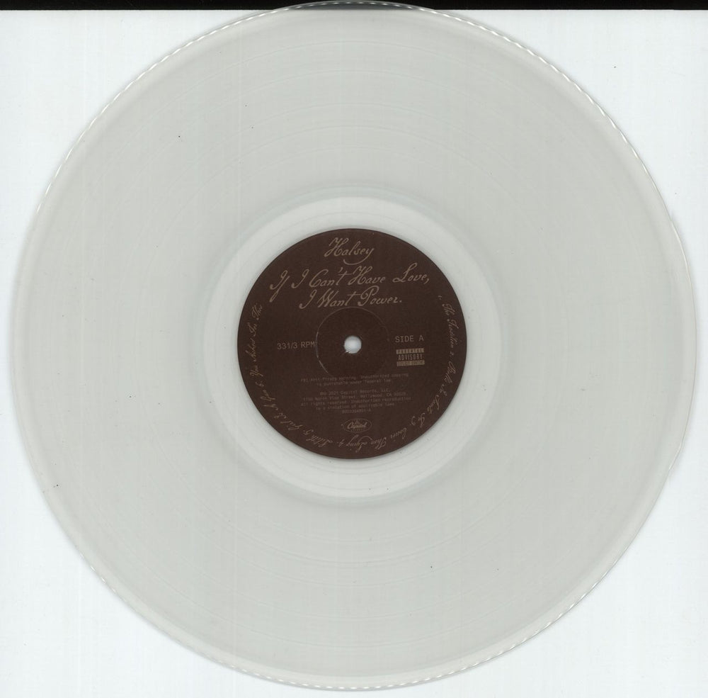 Halsey If I Can't Have Love, I Want Power - Clear Vinyl UK vinyl LP album (LP record) 0CLLPIF880572