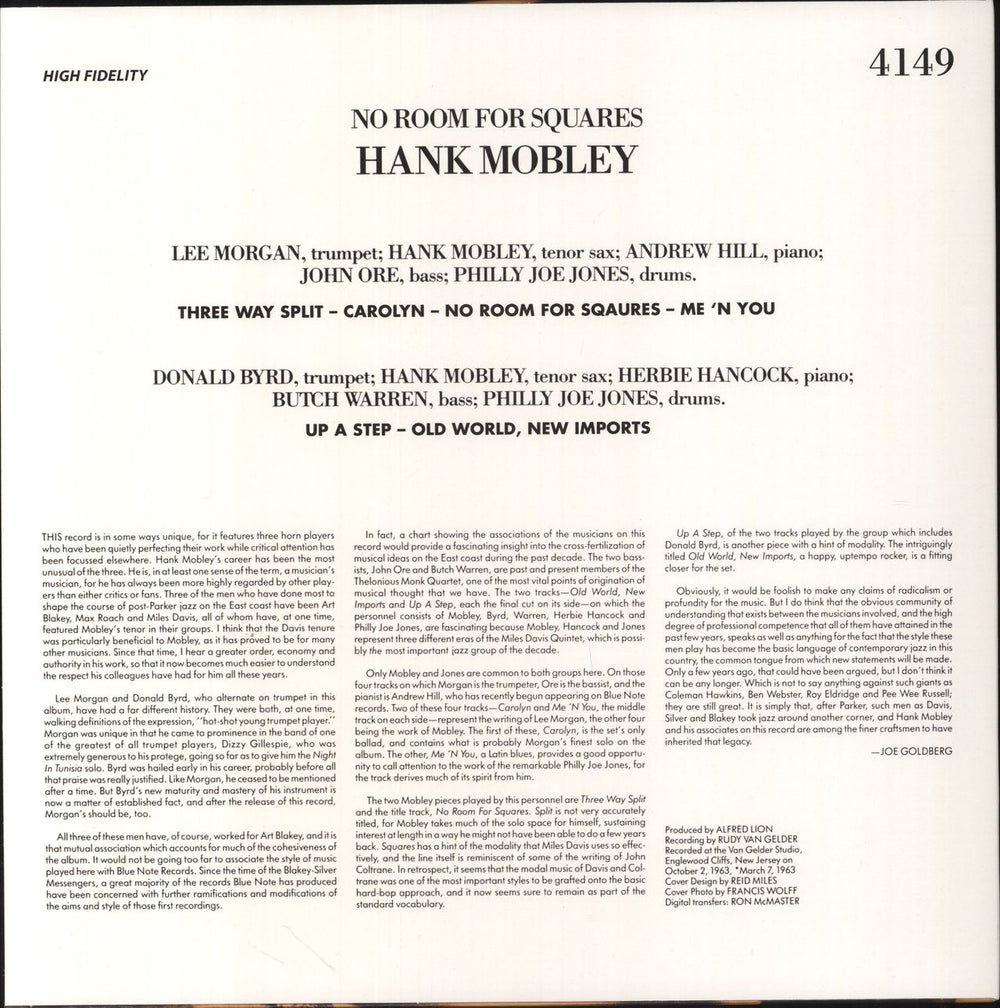 Hank Mobley No Room For Squares - 180gm French vinyl LP album (LP record)