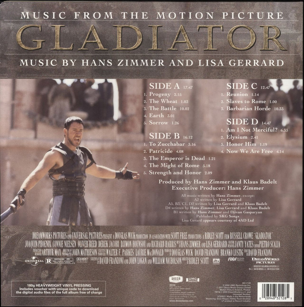 Hans Zimmer Gladiator (Music From The Motion Picture) - 180gm UK 2-LP vinyl record set (Double LP Album) 028948321285