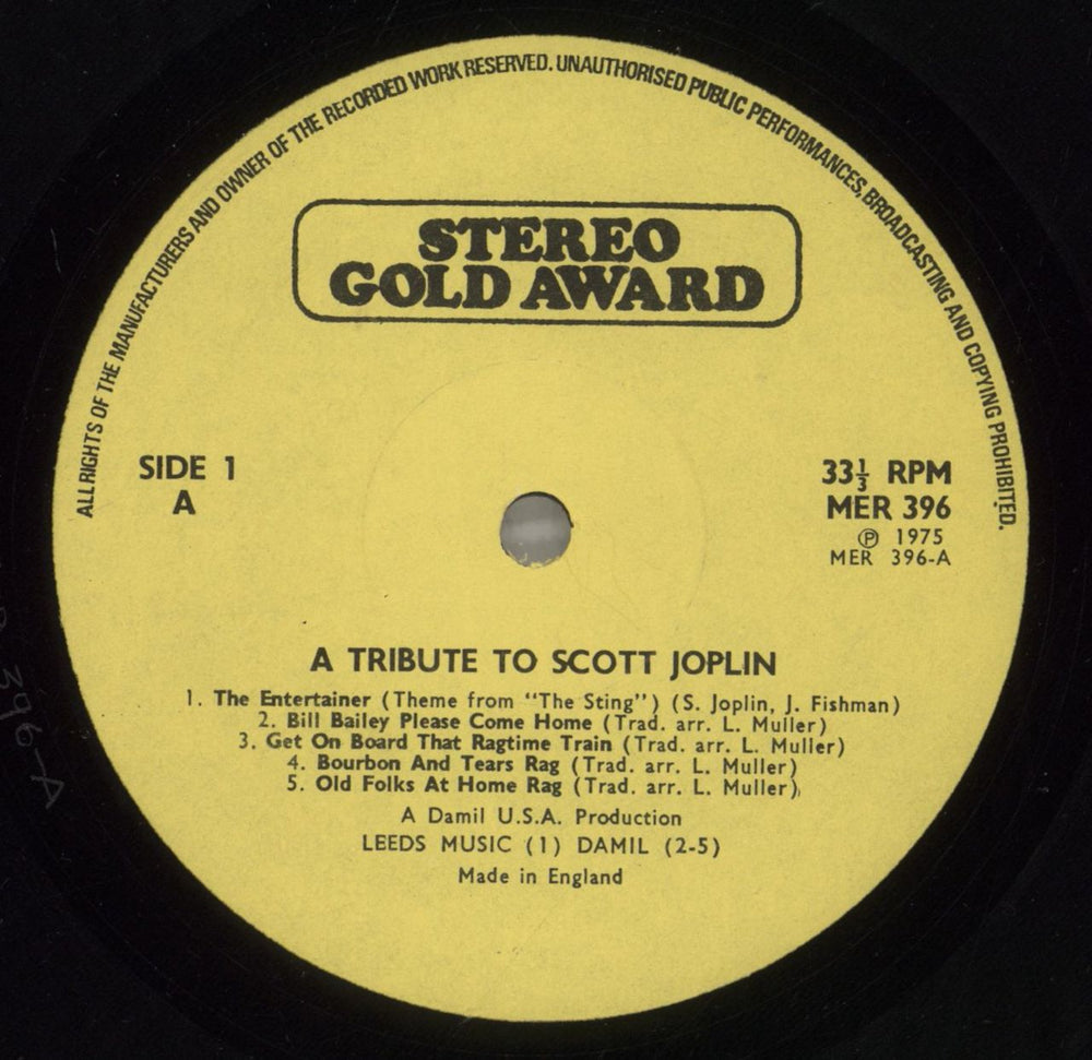 Harry 'Fingers' Warren A Tribute To Scott Joplin UK vinyl LP album (LP record) -A5LPAT877927