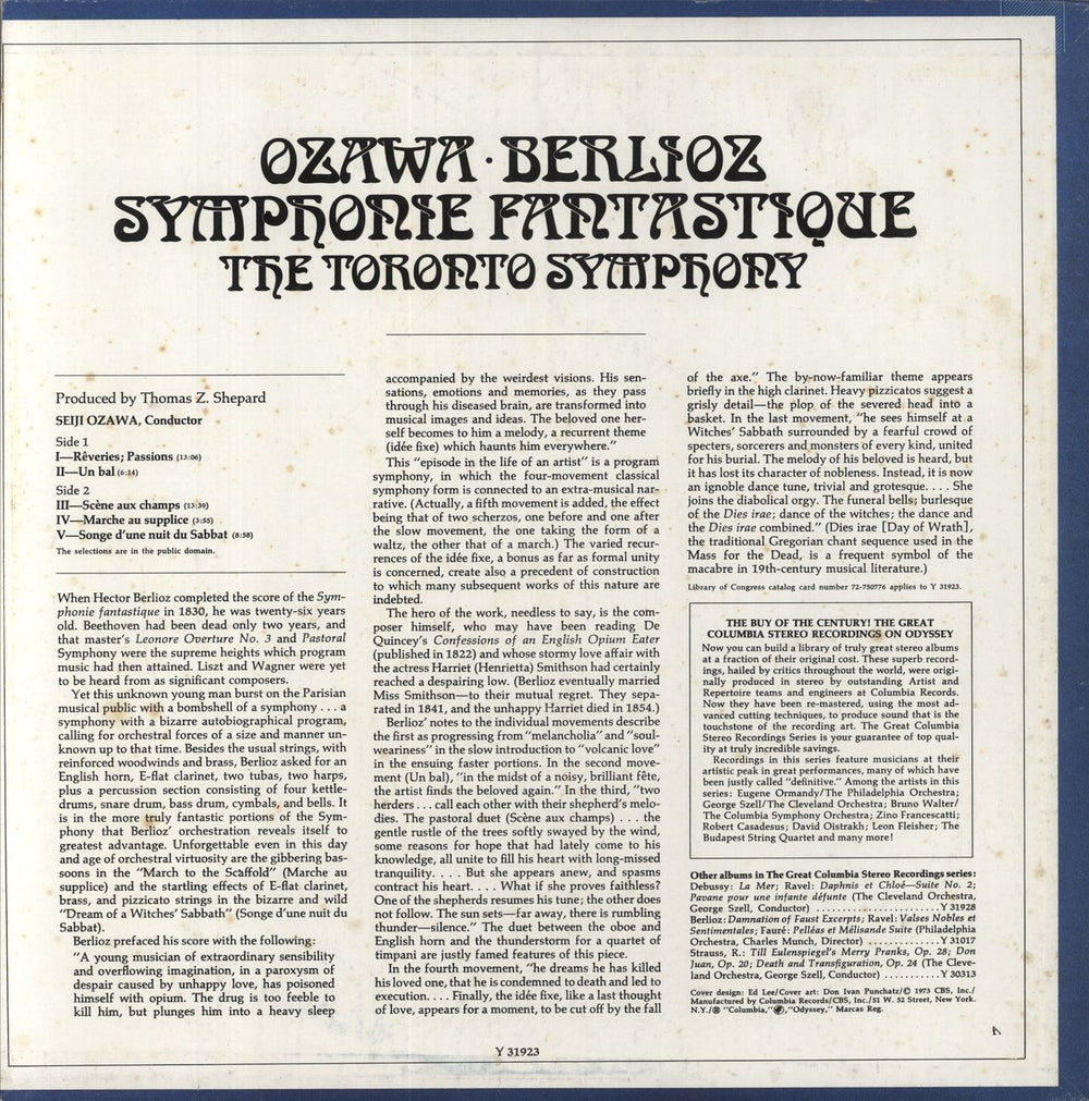 Hector Berlioz Berlioz: Symphonie Fantastique US vinyl LP album (LP record)