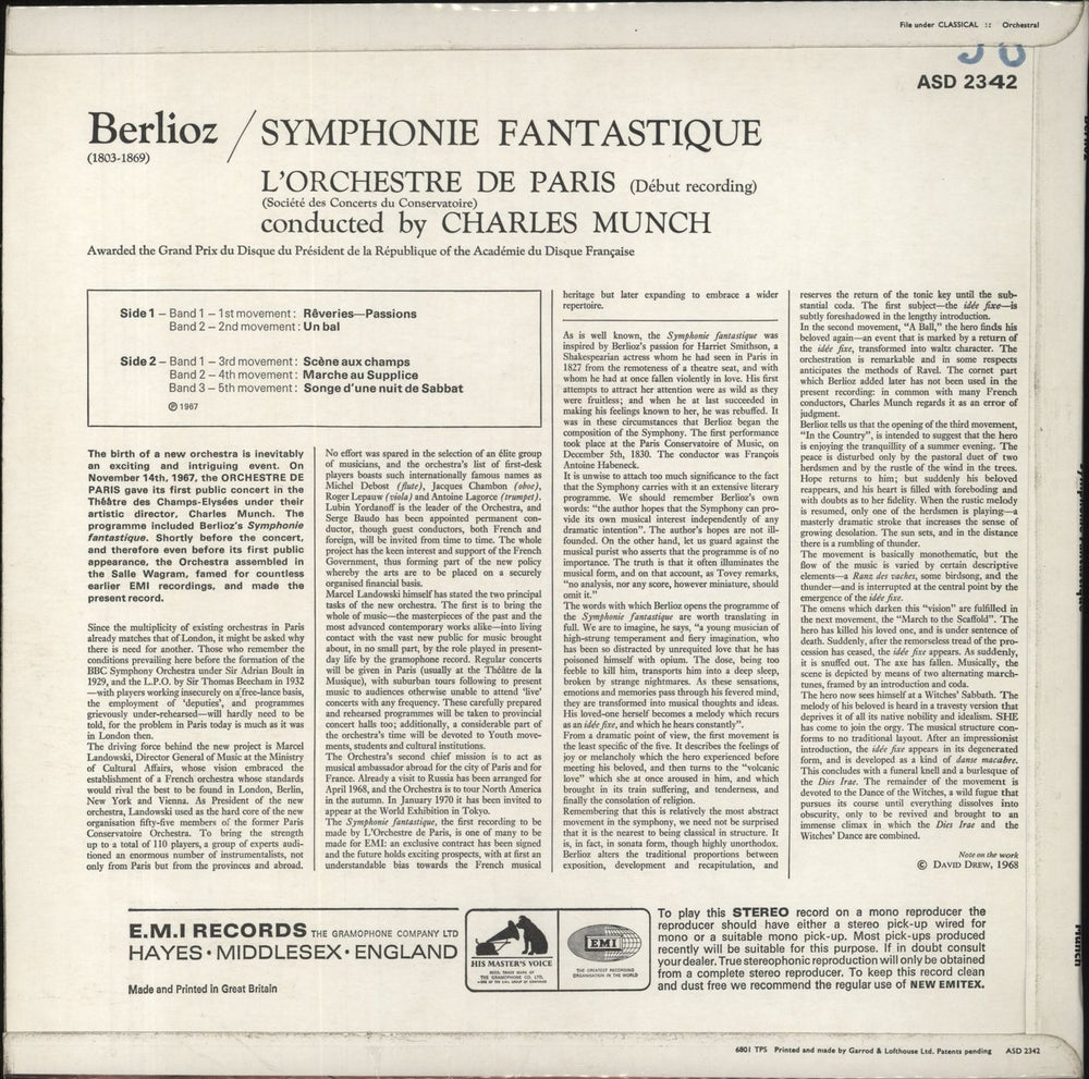 Hector Berlioz Symphonie Fantastique UK vinyl LP album (LP record)