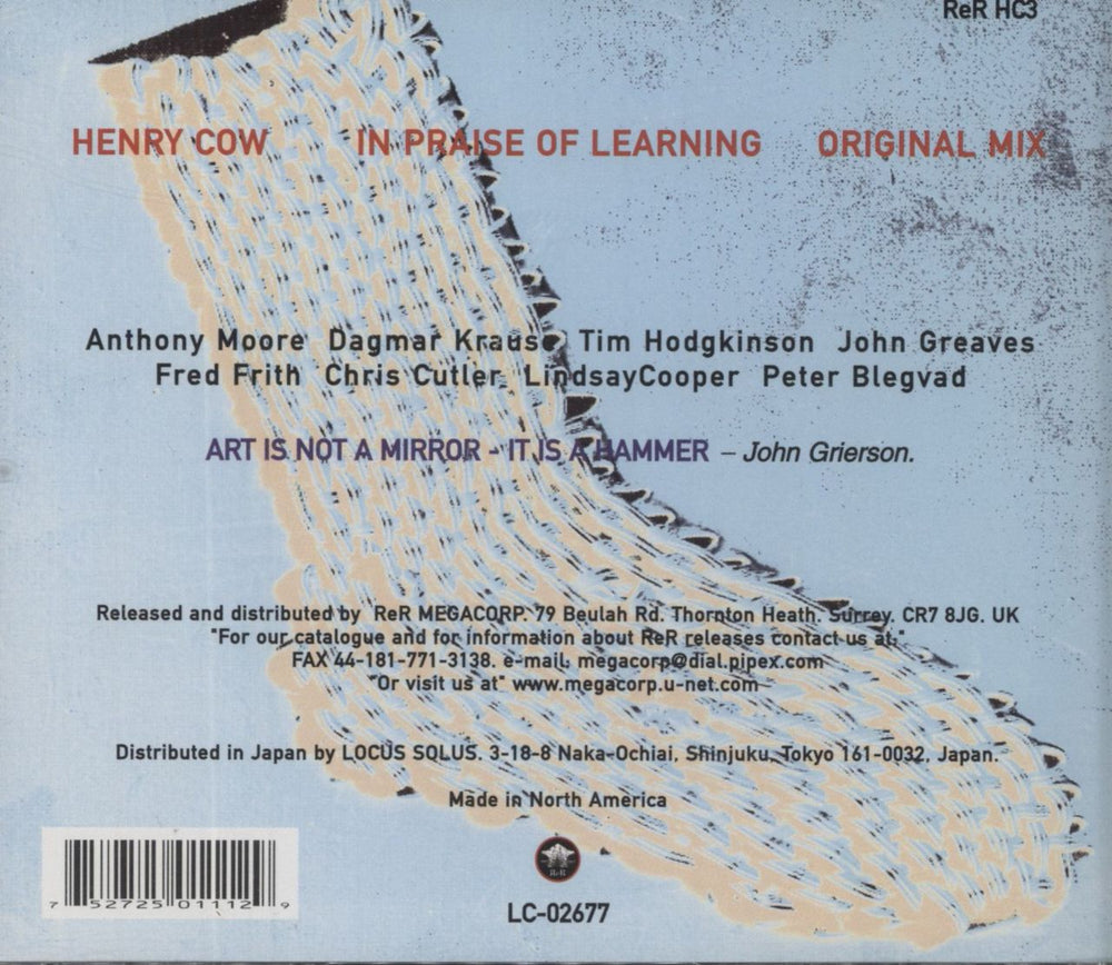 Henry Cow In Praise Of Learning UK CD album (CDLP) 752725011129