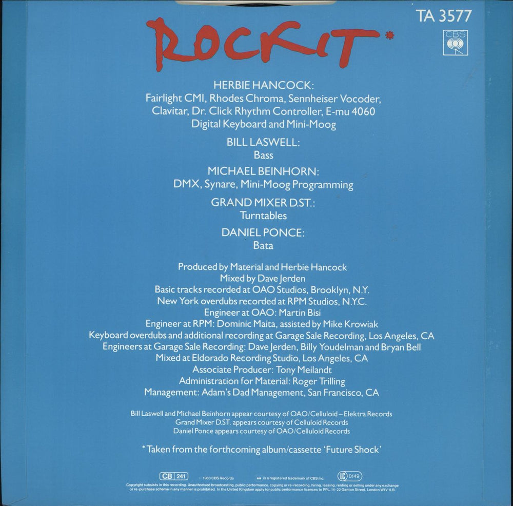 Herbie Hancock Rockit - p/s - Sticker UK 12" vinyl single (12 inch record / Maxi-single)