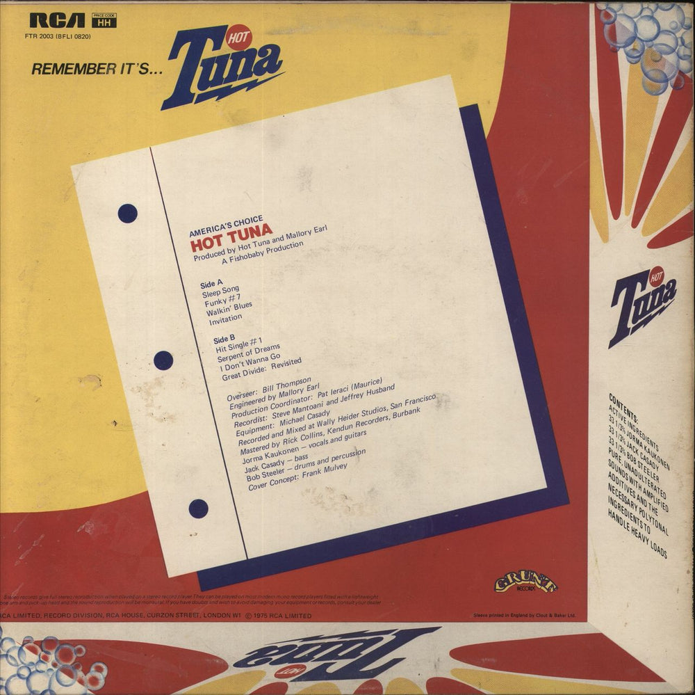 Hot Tuna America's Choice UK vinyl LP album (LP record)