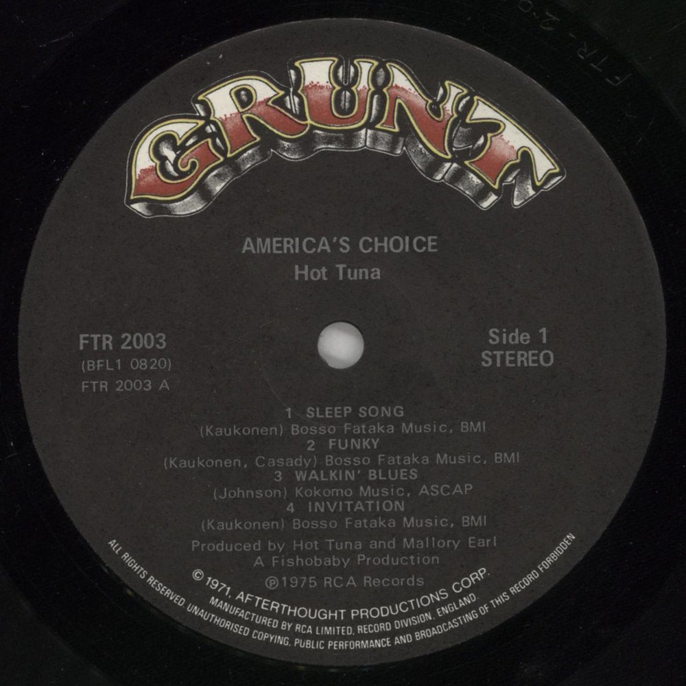 Hot Tuna America's Choice UK vinyl LP album (LP record) TUNLPAM315213